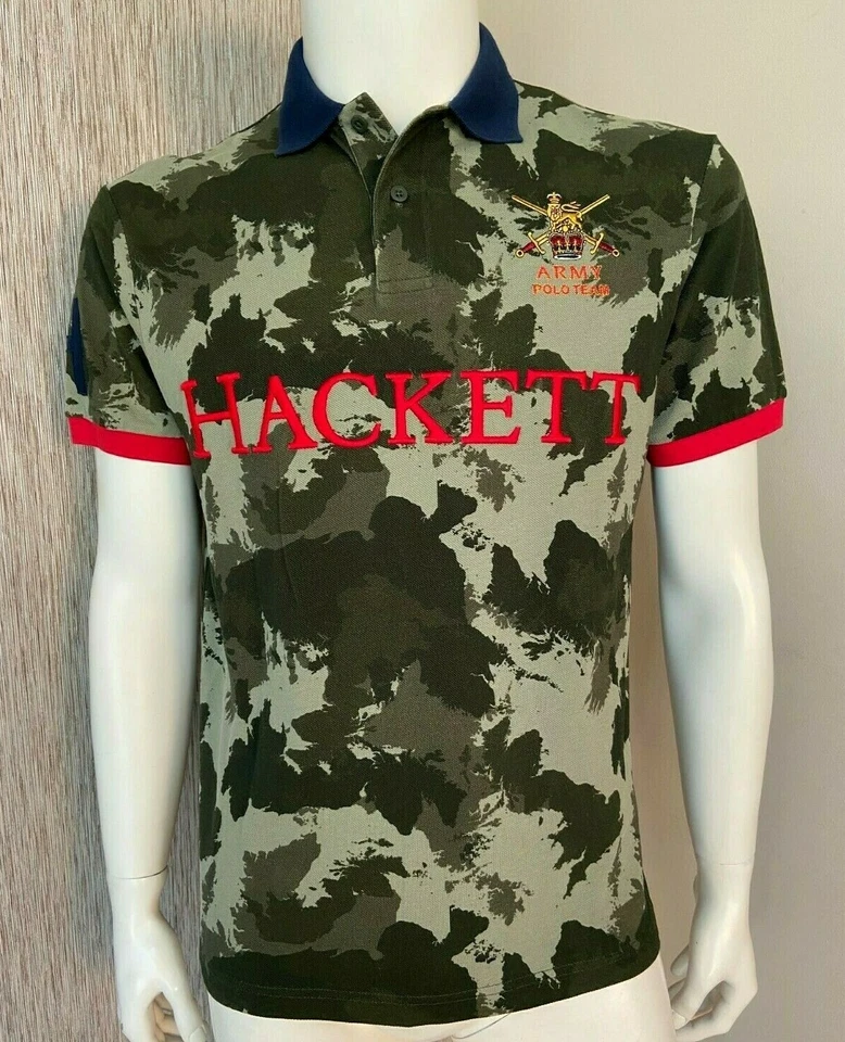HACKETT Polo Shirt Camo Khaki Taglia M Nuovo Con Etichetta £115 - Immagine 3 di 4