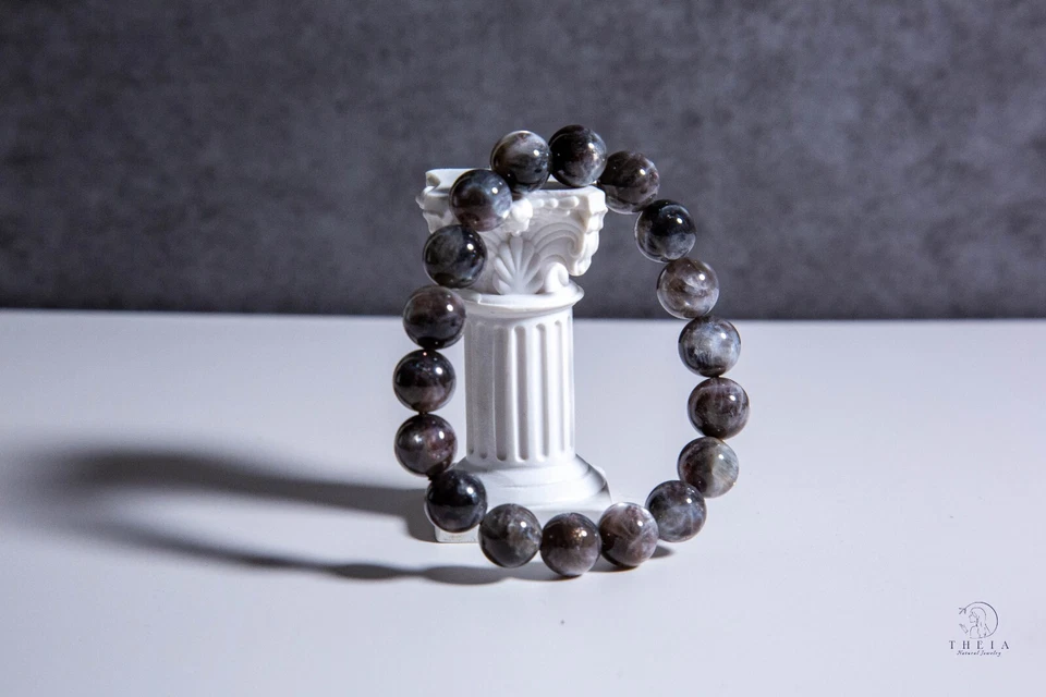 Brazalete raro de 12 mm de alta calidad de piedra solar dorada y piedra solar negra mina simbólica Foto 4 de 4