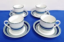 Mainstays Home Flat Cup & Saucer Sets Blue & Green Stripes Set of 4