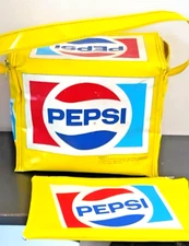 Vintage Pepsi Vinyl Insulated lunch Box Cooler 8.5x 5X 7” & Storage Pouch, Rare!