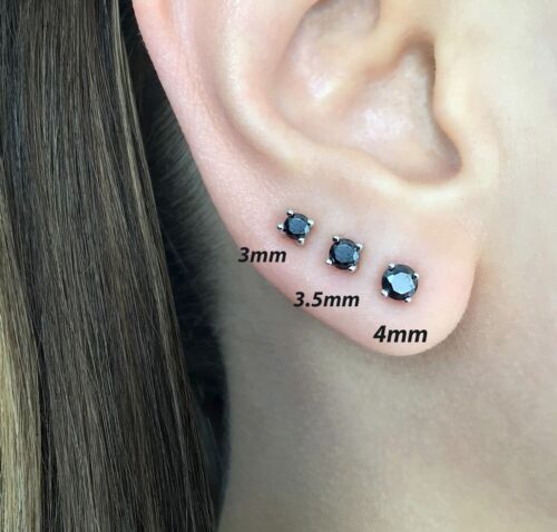 Boucles d'oreilles noires en argent sterling 925 goujons cubiques en zircone zircone - tailles 3 options - Photo 1 sur 4