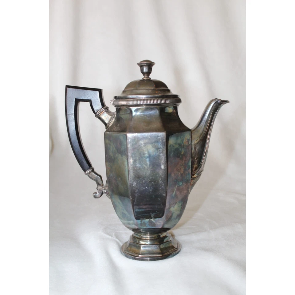 Antigua jarra chapada en plata Christofle Francia agua caliente mango madera art déco Foto 2 de 4