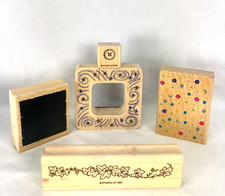 Wooden/Rubber Stamps Mixed Lot of 5 Frame Edge Floral Background Black Button
