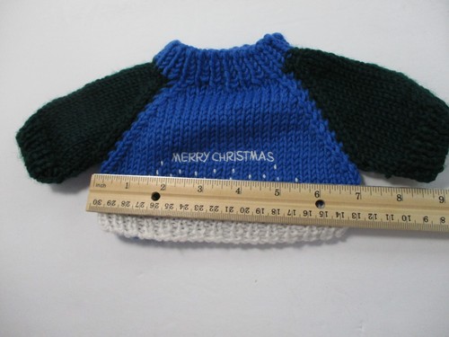 Doll Sweater Blue Hand Crochet Knit Merry Christmas Tree For Teddy Bear Handmade - Picture 4 of 5