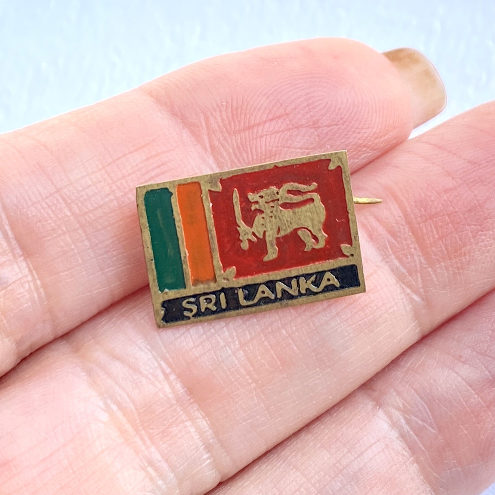 Vintage Sri Lanka Flag Colorful Enamel Pin Brooch Gem