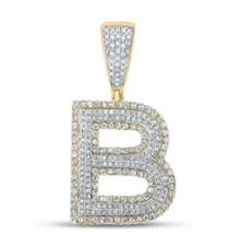 1 Cttw Diamond Letter Initial B Pendant Charm 10k Two Tone Gold