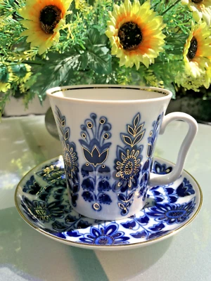 Lomonosov Porzellan große Kakao Becher mit Untertasse Kobalt Hand decorated - Bild 1 von 4