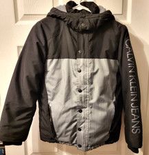 Calvin Klein Jeans Youth Size M 10/12 Gray Black Thick Hooded Jacket