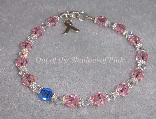 Male Breast Cancer Awareness Bracelet made w/ Swarovski Crystals .925 SS - Picture 2 of 4