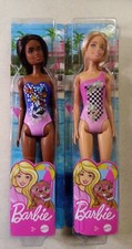 Mattel - Barbie Beach Doll Tropical Checkers, Blonde Black Hair. Lot of 2.