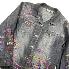 VTG Chico's Art to Wear Denim Jacket Size 3 XL Black Embroidered Aztec Y2K Boho