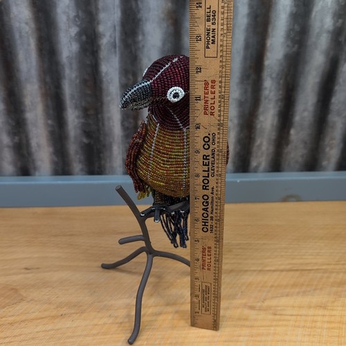 Wire Beaded Parrot Bird Figurine Hand Crafted Artisan Glass Seed Bead 12.25" - Picture 8 of 10