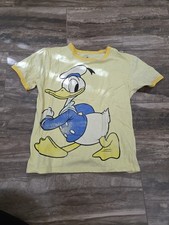 Disney Donald Duck Ringer T-Shirt Yellow Unisex Size M Weathered Look