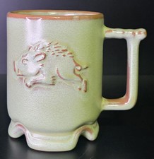 Vintage Frankoma Pottery Arkansas Razorback Green Coffee Mug Cup ARCI USA  RARE
