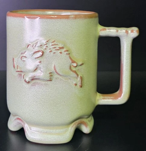 Vintage Frankoma Pottery Arkansas Razorback Green Coffee Mug Cup ARCI USA  RARE