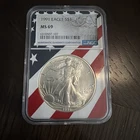 1991 American Silver Eagle Coin NGC MS69 Flag Core