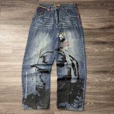 Vintage Arme Baggy Jeans Y2K JNCO Size 34x32 Wide Leg Embroidered
