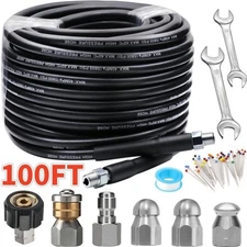 Sewer Jetter Nozzles Kit 100FT Drain Cleaning Hose for Pressure Washer 5800PSI