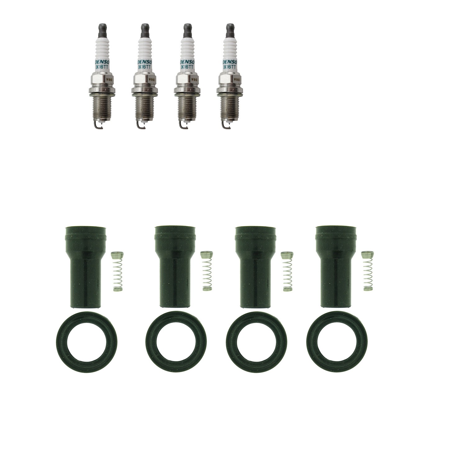 Denso 4 Iridium Spark Plugs  NGK Coil Boots Kit for Hyundai Accent Kia Rio5 L4