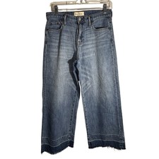 GAP Classic Blue Women 27 High Rise Wide-Leg Jeans 100 Cotton Boho Frayed Hem