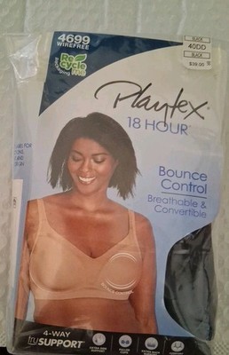 Playtex Women's 18 Hour Bounce Control Wire Free Bra 40DD NEW 4699 Black 