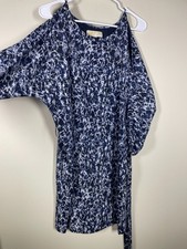 Michael Kors Women's S Blue White Print Cold Shoulder Sheath Dress Tie Waist