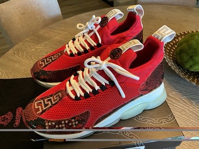 NEW VERSACE CHAIN REACTION SNEAKERS Black /Red Size 47