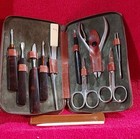 Vintage FILAX Brown Leather Manicure Kit Scissors, Nail File, Tweezers Germany — photo 1