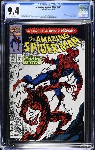 🕸AMAZING SPIDER-MAN #361 CGC 9.4*MARVEL COMICS 1992*WHITE PAGES*1ST APP CARNAGE