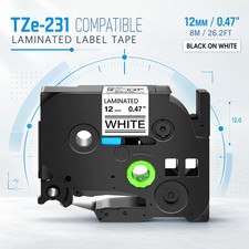 TZE-231 White Label Refill 1/2 Inch x 8m for Brother PT-D600 PT-D800W 1PK