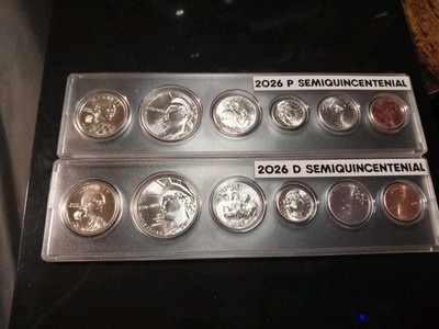 1776,2026 P AND D SEMI-QUINCENTENIAL SETS IN HOLDERS WITH LABELS W/2025 CENTS 