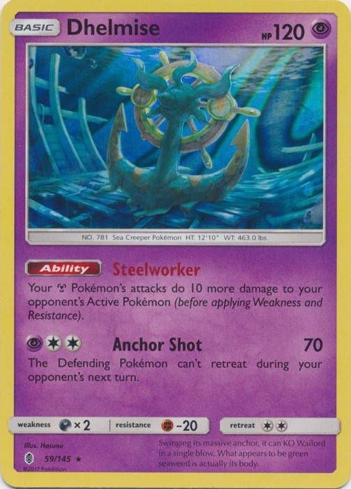 Pokemon - Dhelmise - 59/145 - Holo Rare - Sun & Moon Guardians Rising - NM