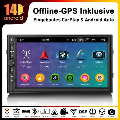 7'' Doppel Din Android 14 Universal Autoradio DSP DAB+Navi CarPlay Bluetooth 64GB