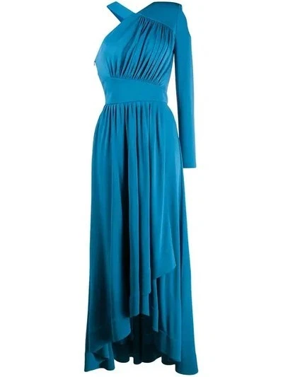 Givenchy — Givenchy Maxi Long Asymmetric One Shoulder Draped Dress Blue Gown 4 2019 Runway