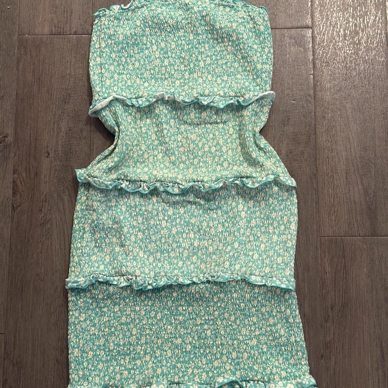 Vestido Boho Floral Verde y Blanco Hada Midi Con Volantes Talla XL