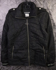 Christian Dior Black Quilted Cotton Full Zip Logo Cuff Epaulettes Jacket Size 10