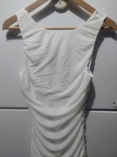 ZESICA Women 2025 Summer Ruched Bodycon Dress Sleeveless Backless Ruffle M White