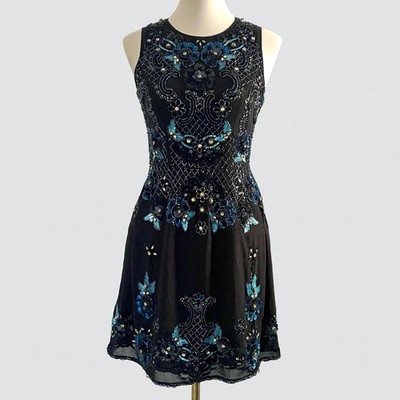 Needle & Thread Handmade in India Black Embellished Sleeveless Mini Dress sz S