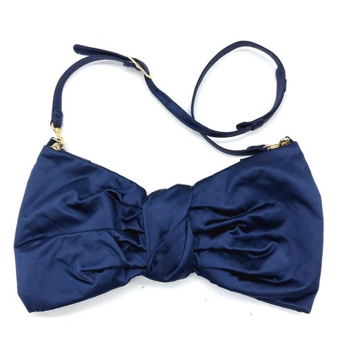 Valentino Garavani Shoulder Bag Purse Ribbon satin Navy Authentic