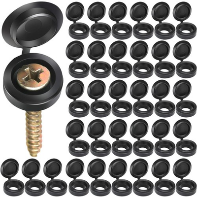 #ad 150PCS Black Plastic Screw Cover Caps Hinged Flip Top Snap On Washer $17.98