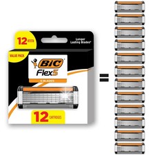 BIC Flex 5 Refillable Razors for Men, 12 Count Pack of 1 , Black
