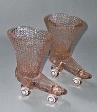 Rare to find Two Pink Glass Hobnail Roller-Skate Boots. 