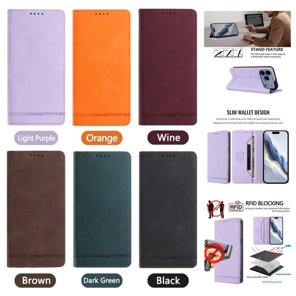 Magnetic Leather Wallet Phone Case For Samsung S25 S24 S23 S20 S22 S21 Note 20 - Image 3 of 4