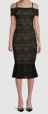 Guess Womens Black Lace Off-the-Shoulder MIDI Peplum Dress Size 12