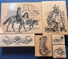 Stampin' Up Wild Wild West 2002 Retired Rubber Stamp Set Complete Cowboy Western