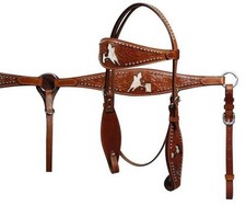 Showman Dbl Stitched Headstall/ Breastcollar Set with Barrel Racer Inlay  Reins