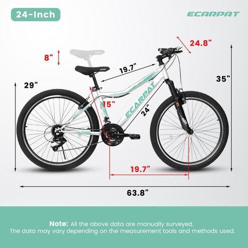 24 Inch Mountain Bike 21 Speed V-Brake Front Suspension Bicycles for Boys Girls - Picture 6 of 9