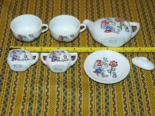 Vtg Antique Child's 7 pc Mini Toy China Tea Set GIRL FLOWER PUPPY Made in Japan
