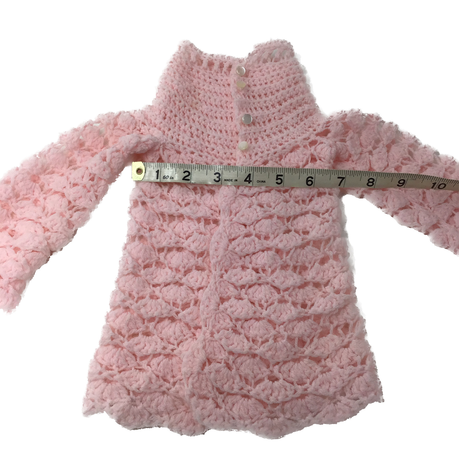 Handmade Vintage Pink Crocheted Baby Sweater fits Newborns or 14-16" Dolls image 6