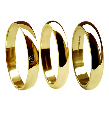 Eheringe 3 mm 18 kt massiv Gelbgold D-Form UK 750 HM leicht mittelschwer